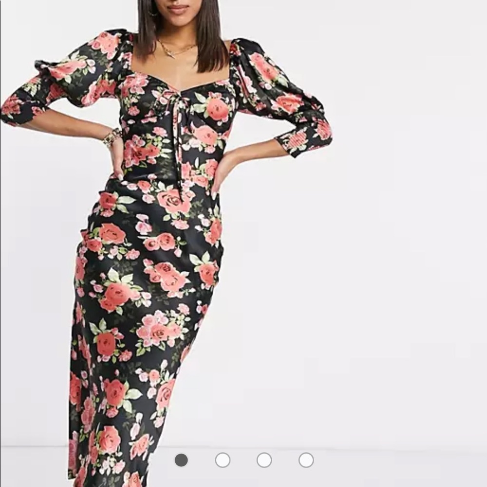 ASOS satin bias midi tea dress with shirred cuffs